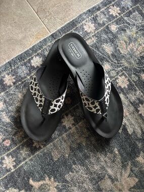 Coach Black Sandal with Signature Logo Strap